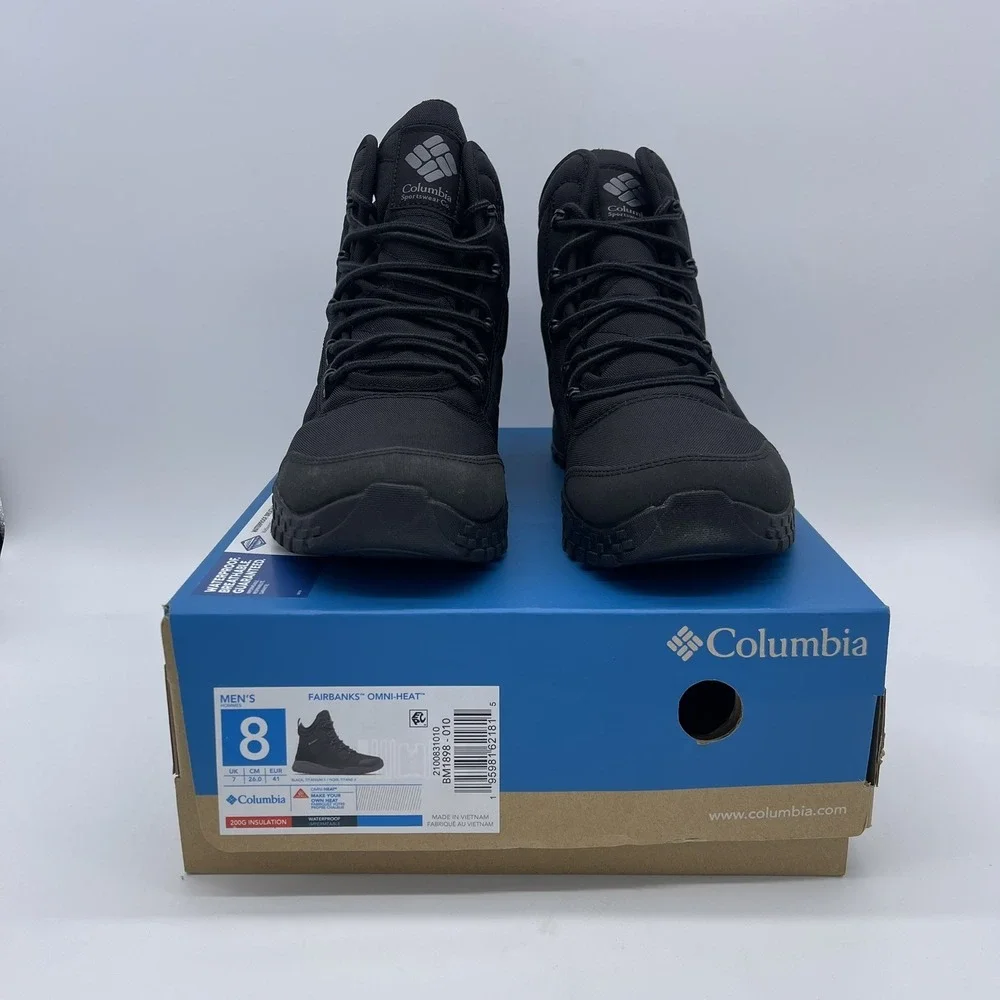 Columbia Fairbanks‎ Omni Heat Waterproof Insulated Shoes Black Boots Mens Sz 8